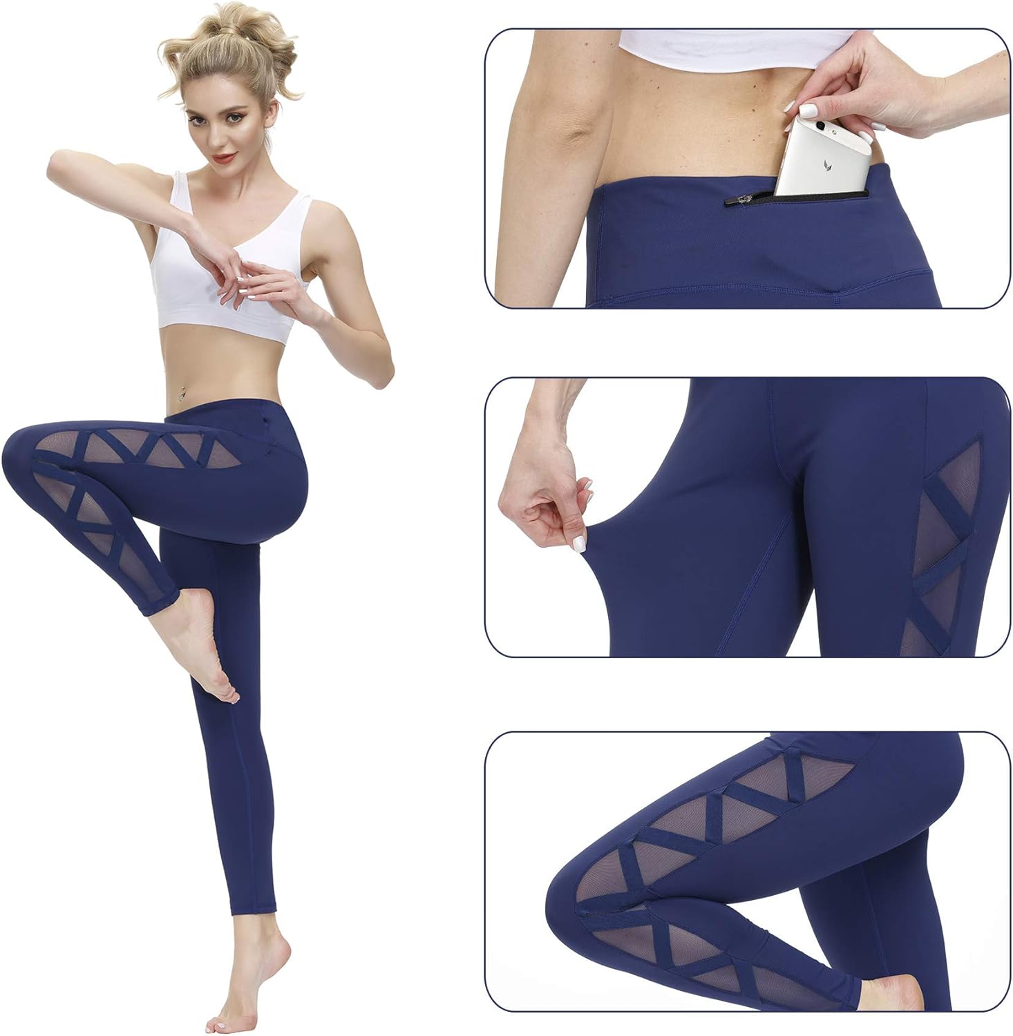 romansong Women's Mesh Leggings Yoga Pants with Pocket, Non See-Through Capri High Waisted Tummy Control 4 Way Stretch - Image 4