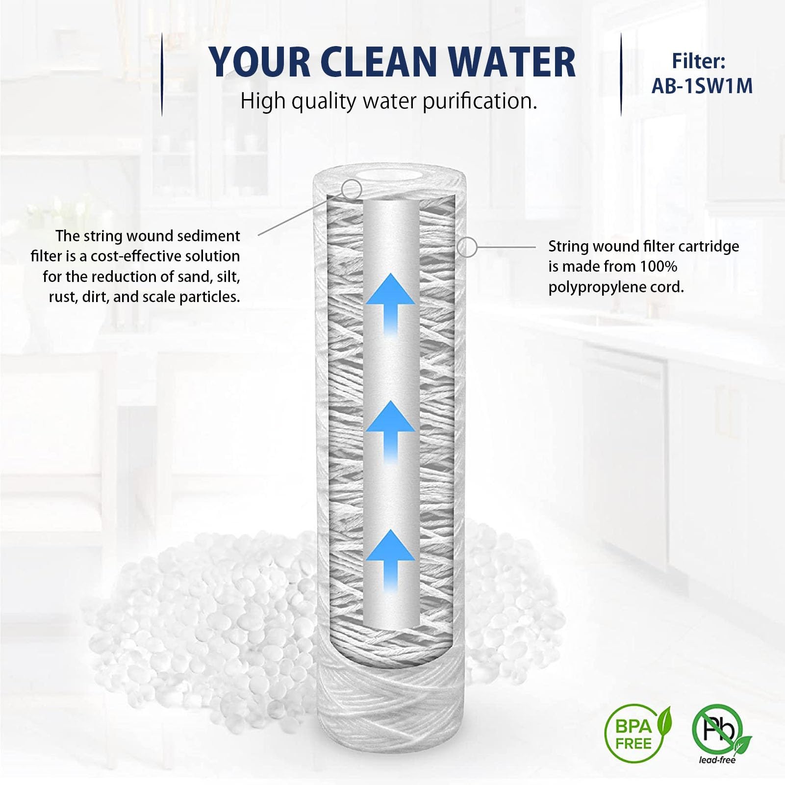 Filtro acqua per tutta la casa con filo avvolto 5 micron, 10"x4,5", 10 cartucce ricambio universali per sedimenti, per filtro per acqua ricambio per lavello