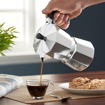 Orret Home Moka Express Espresso Coffee Pot – Cooker Over January, Aluminum Body, Classic Italian Style Coffee Brewing Coffee Pot-Expresso Brewing Coffee Pot (6 Cup)
