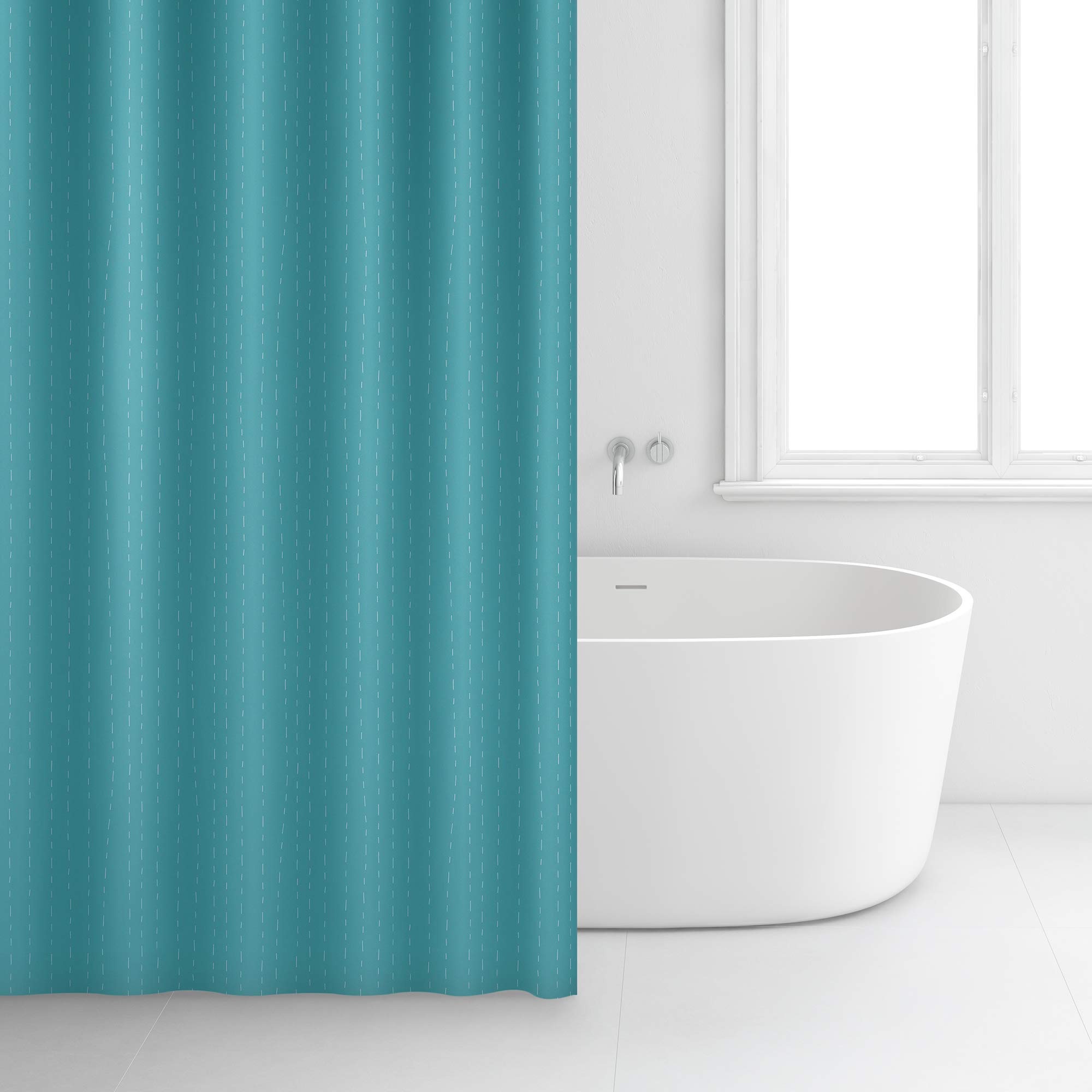 Rayen Badezimmervorhang Wasserdicht - 180x200 Cm, Polyester, Mit 12 Haken, Blau-weiß Gestreift