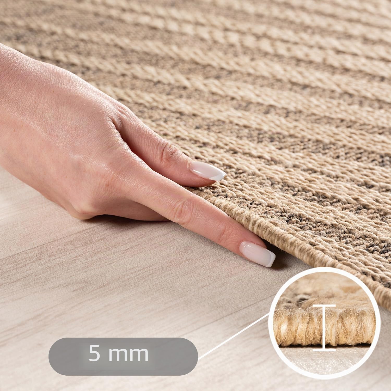 Carpettex Indoor Outdoor Teppich wetterfest, robust, pflegeleicht im natürlichen Jute-Look, ideal für Wohnzimmer, Küche, Terrasse, Garten und Balkon, 160x230 cm