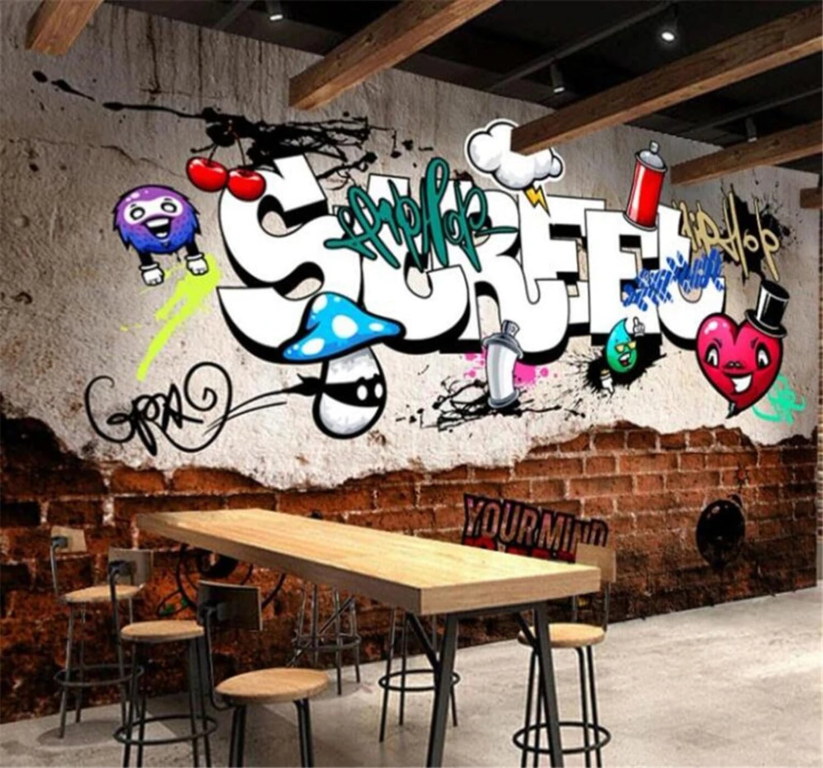 Xlming 400Cm×280Cm(B×H) Retro Graffiti Brick Wall Art Abstract 3D Wallpaper Luxury Home Dining Decor Paste Sofa Living Room The Wall For Bedroom Mural-400Cm×280Cm