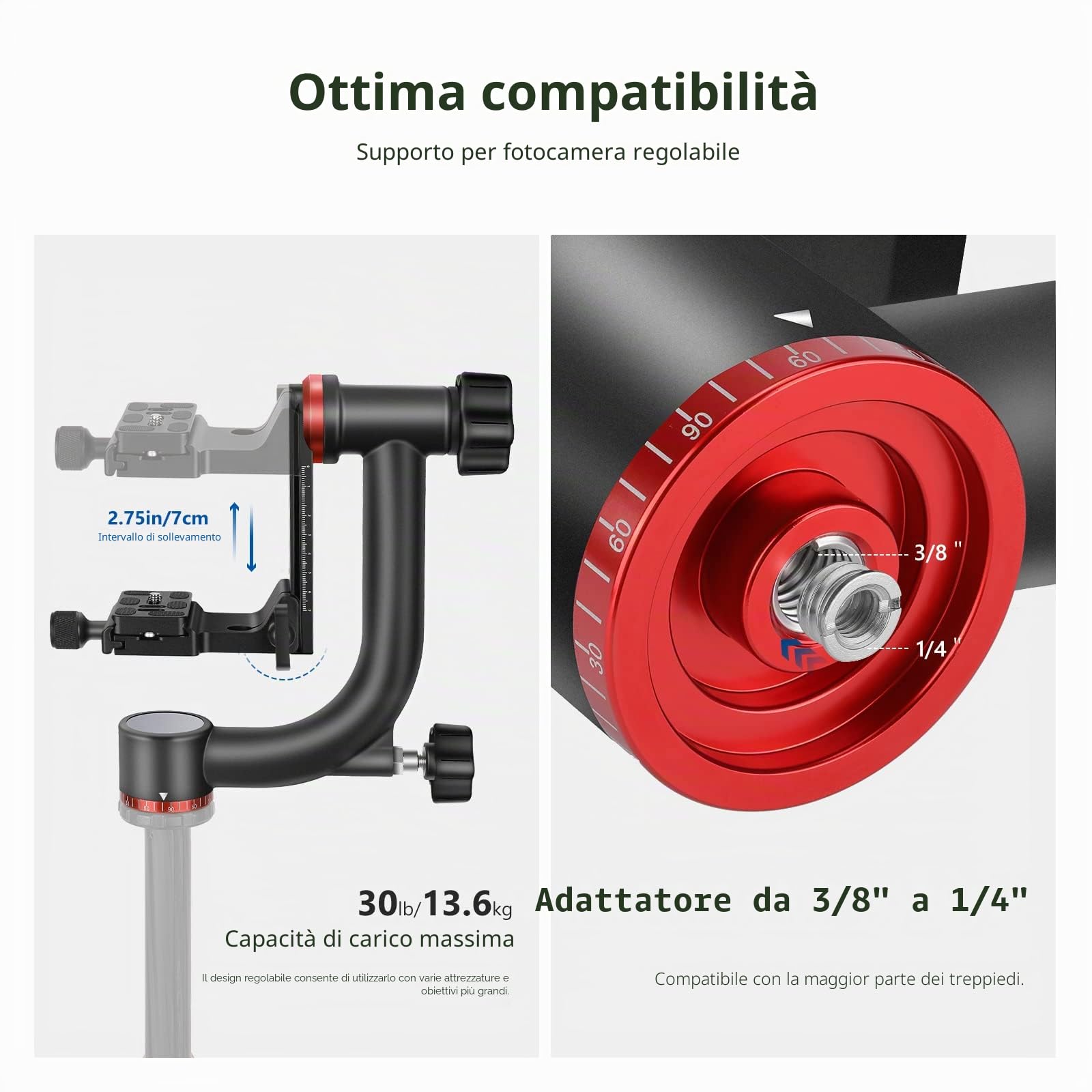 NEEWER Gimbal Testa Treppiede professionale in lega di alluminio ad alte prestazioni con piastra a sgancio rapido Arca, GM101 supporta riprese panoramiche a 360 gradi più fluide per fotocamere DSLR