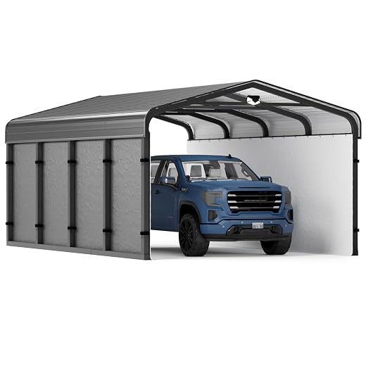 Sannwsg 12x20 FT Heavy Duty Metal Carport with Galvanized Roof & Sidewalls