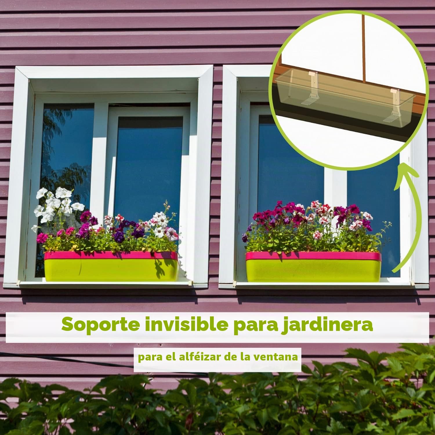 Plastia FixPot - Soporte invisible para jardineras para cualquier ventana con alféizar de ventana, juego de 4 unidades con adaptador antracita, fijación sin taladrar