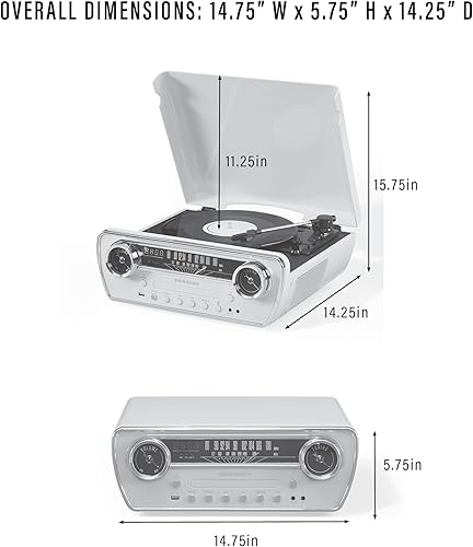 Miniatura 15 de Crosley CR6047A-AB Powel - Reproductor de discos de vinilo Bluetooth 7 en 1 con radio AMFM, reproductor de CD y entrada auxiliar, azul aguamarina