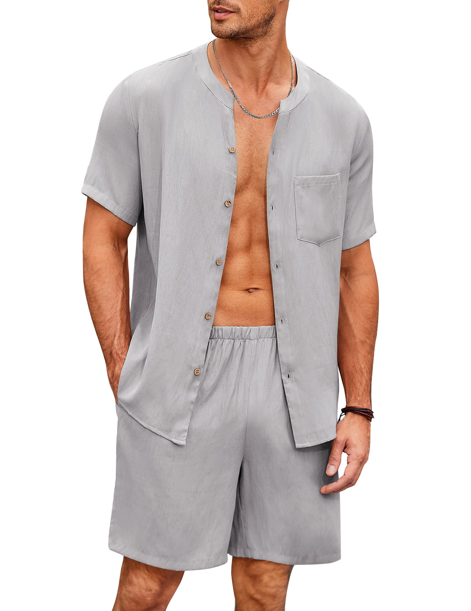 Ekouaer Pijama Hombre Conjunto de Pijamas Verano Ropa de Dormir Manga Corta y Pantalones Corta, S-XXL