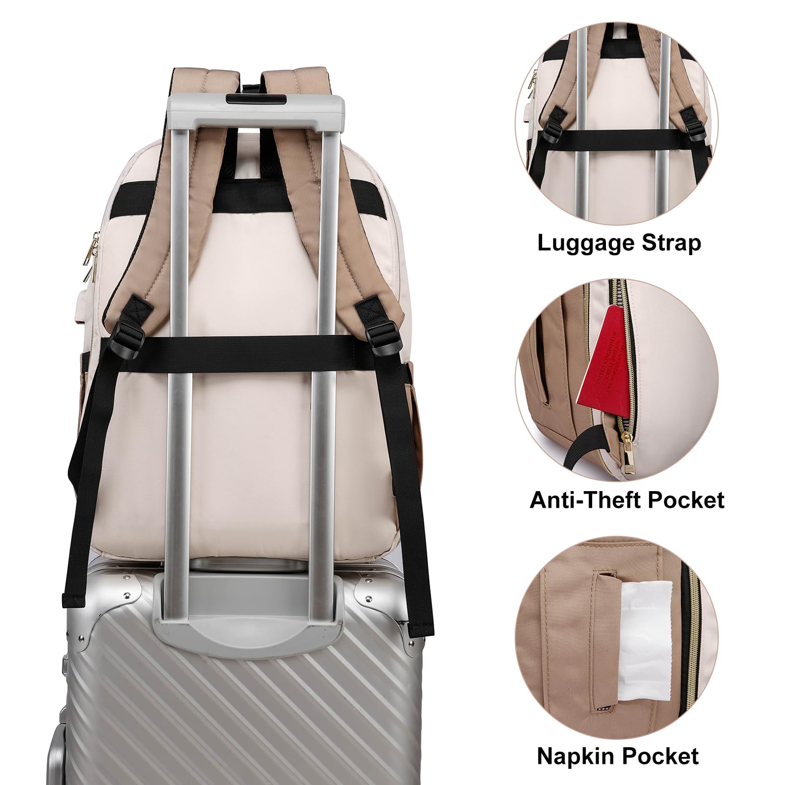 Zaino Donna Con USB E Antifurto - Impermeabile, Per Scuola, Ufficio E Viaggi, 30L - Foto 9