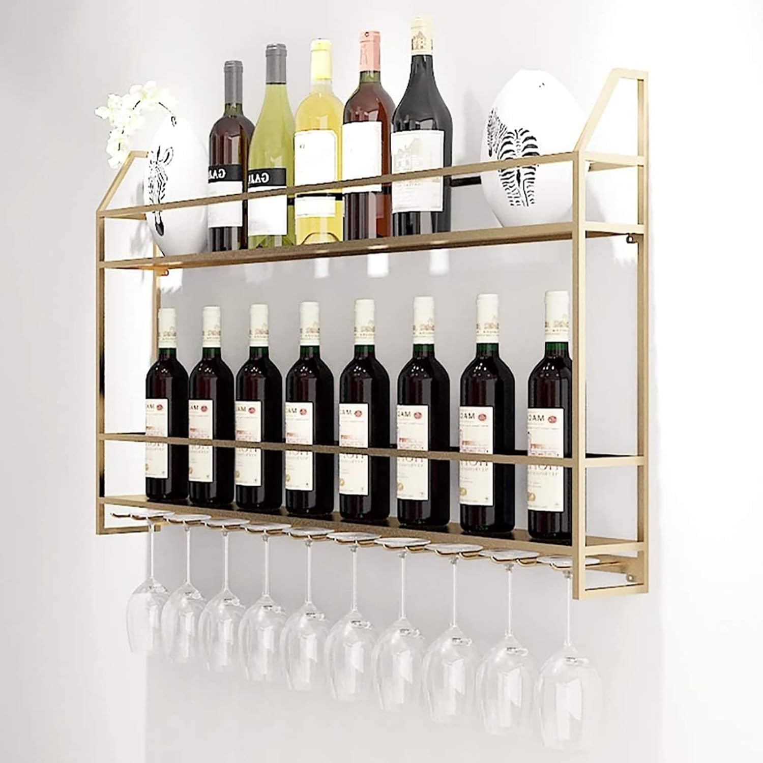 Ceiling Wine Glass Rack Metal Wine Racks,Wine Shelf with Glass Holder,Goblet Stemware Holder,Wine Bottle Holder,Wine Shelfing Storage Unit,for Bars Kitchens