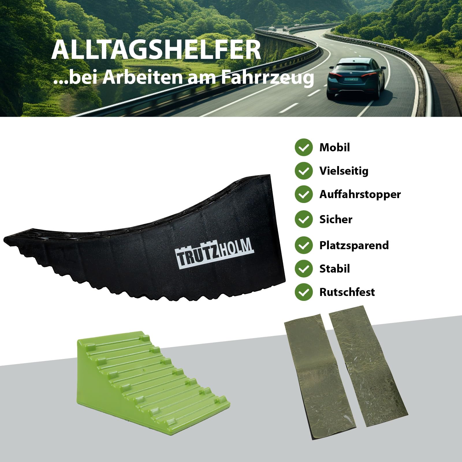 TRUTZHOLM 2X Auffahrkeile Set für Wohnmobil Wohnwagen PKW 13,5t Nivellierkeile rutschfest Ausgleichsrampe Kunststoff Höhenausgleichsrampe mit Unterlegmatten & Aufbewahrungstasche