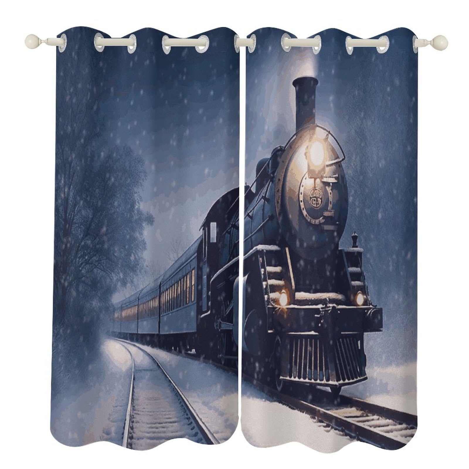 Rideaux occultants isolants thermiques de salon et chambre 132x183 motif hiver