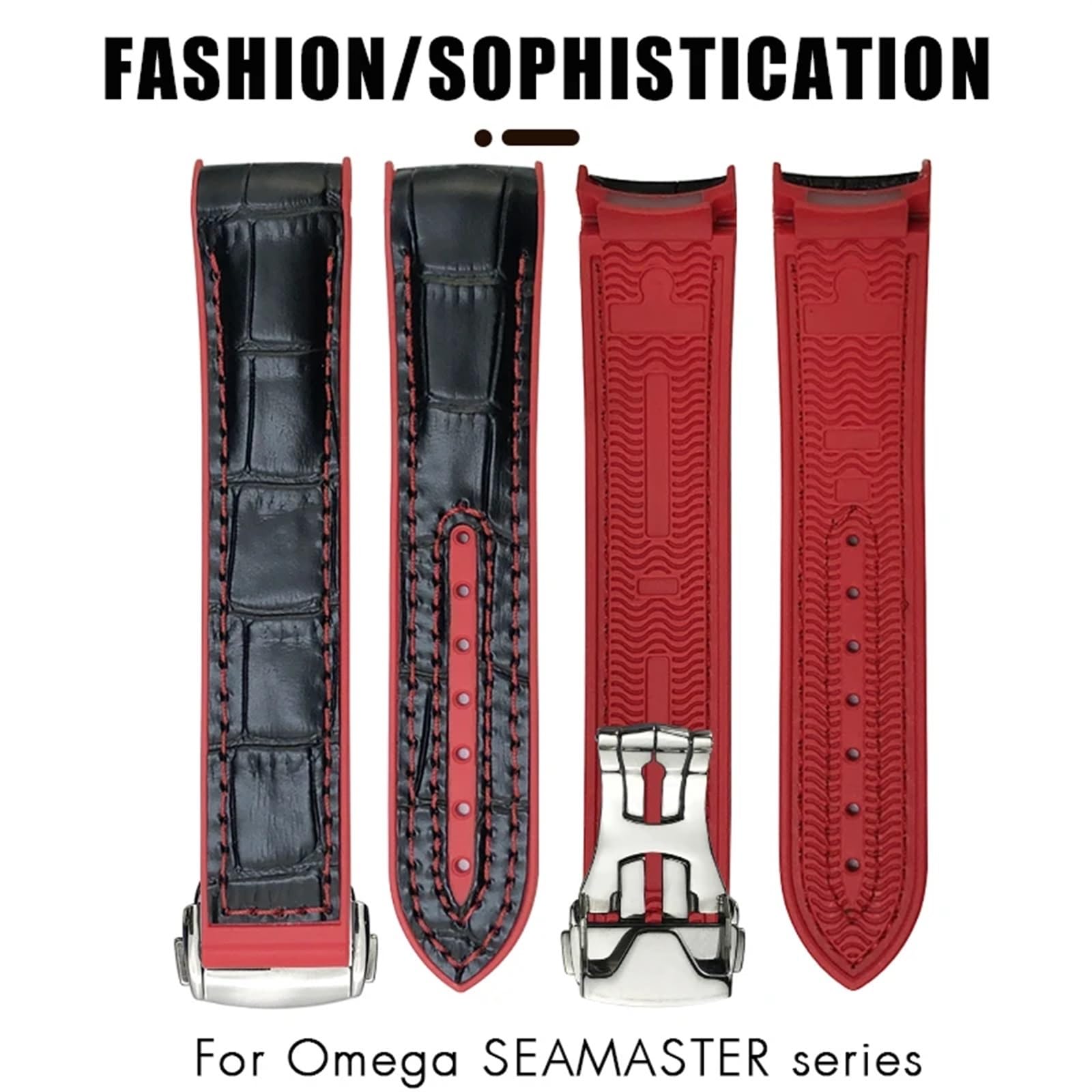 Uhrenarmbänder aus Leder, Ersatzarmband aus Leder, 21 mm 22 mm, gebogenes Ende, blau-rotes Stoffarmband aus Nylon und Gummi, 19 mm 20 mm, passend for Uhrenarmband 300 AT150