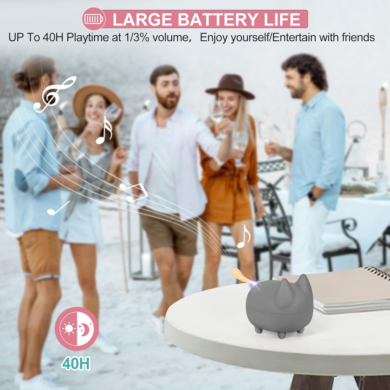 2PCS Portable Bluetooth Speaker, Cute Cat Mini Wireless Speakers with Loud Stereo Sound, Built-in Mic, Dual Pairing,40H Playtime for Desk,Room Decor, Gift for Men, Women,Kids (Grey)