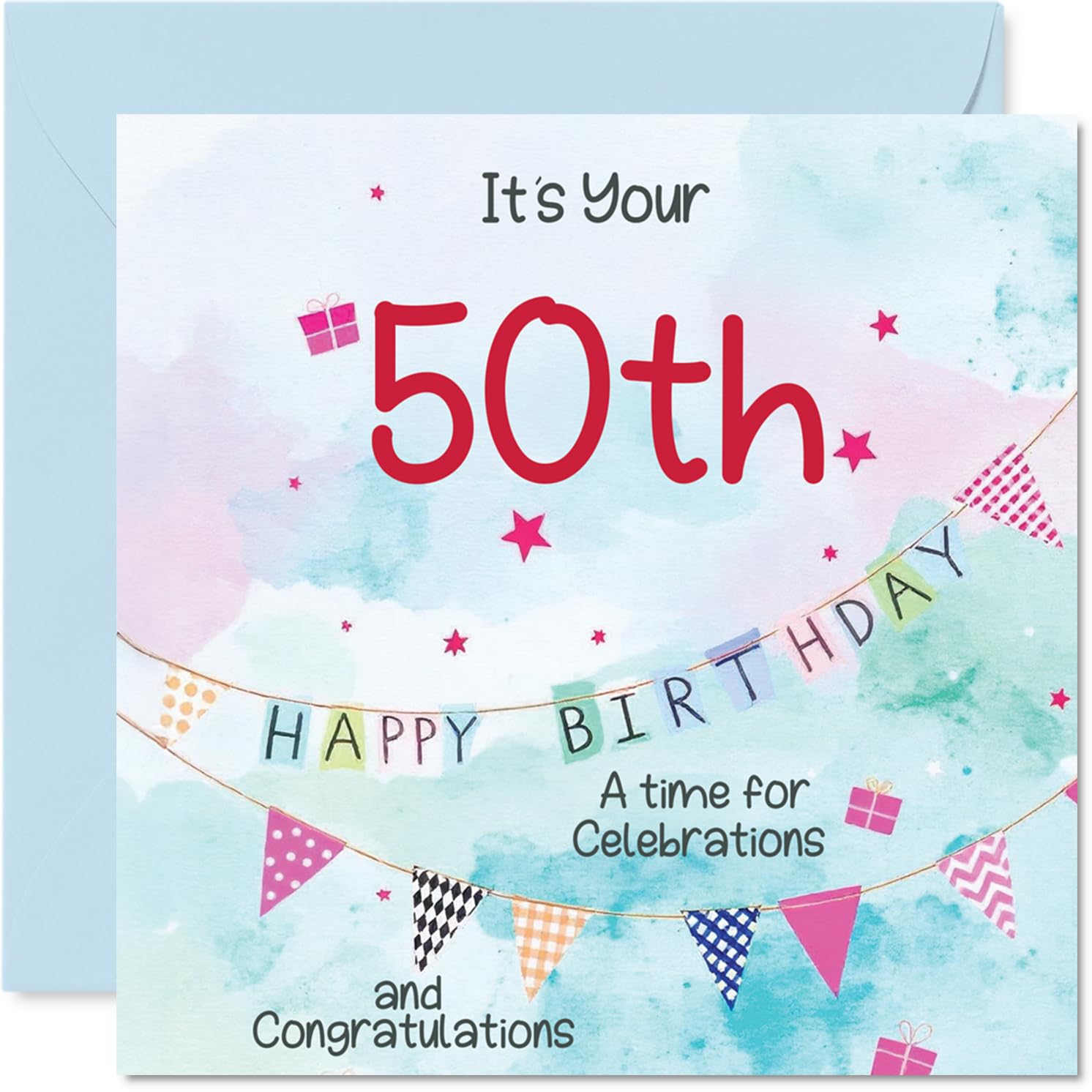50th Birthday Cards for Men - Party Bunting - Happy Birthday Card for 50 Year Old Man Husband Neighbour Nephew Cousin, 145mm Bday Greeting Cards