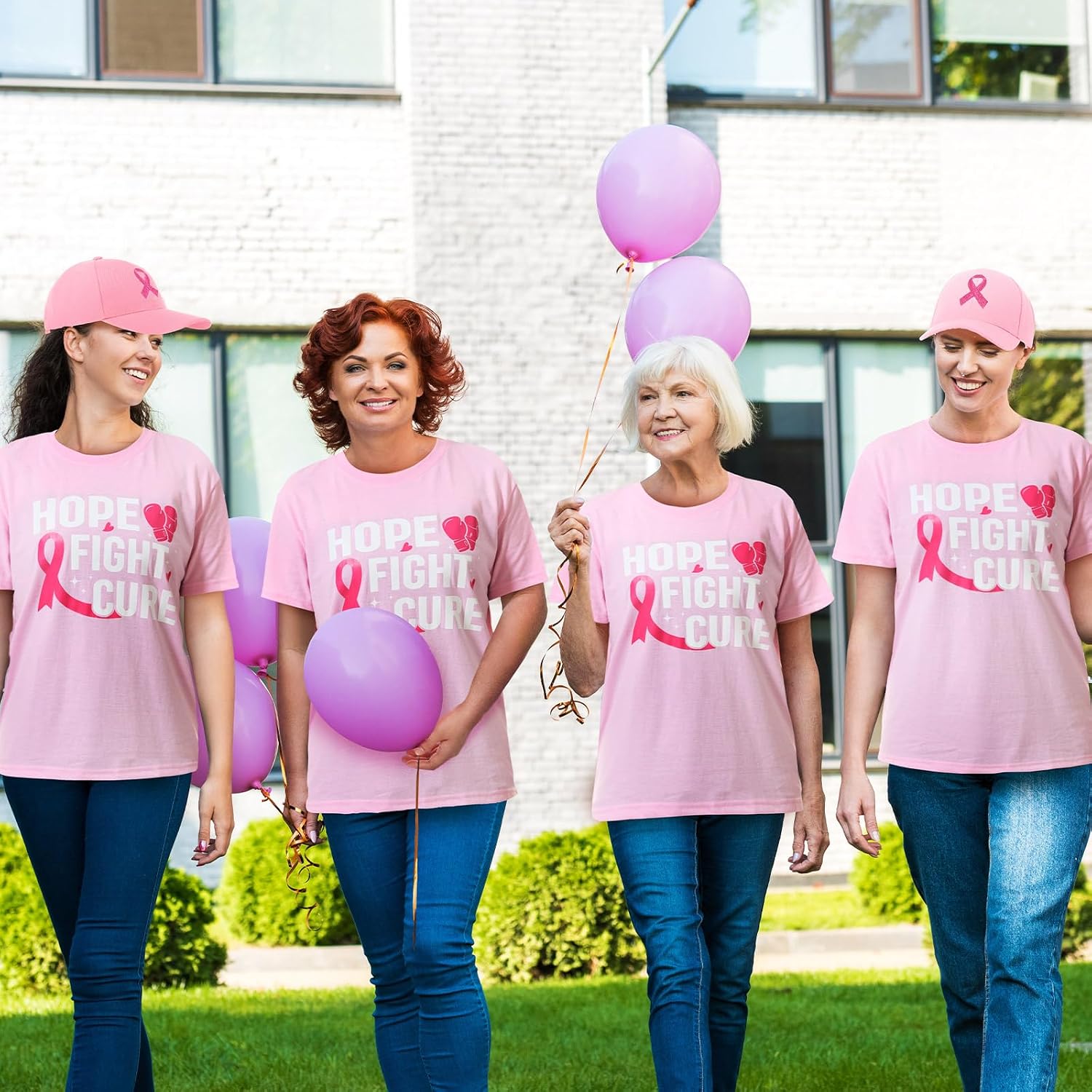 12 Pcs Breast Cancer Awareness Shirts and Hats for Women Pink Ribbon T-Shirt Breast Cancer Shirts Caps image 4