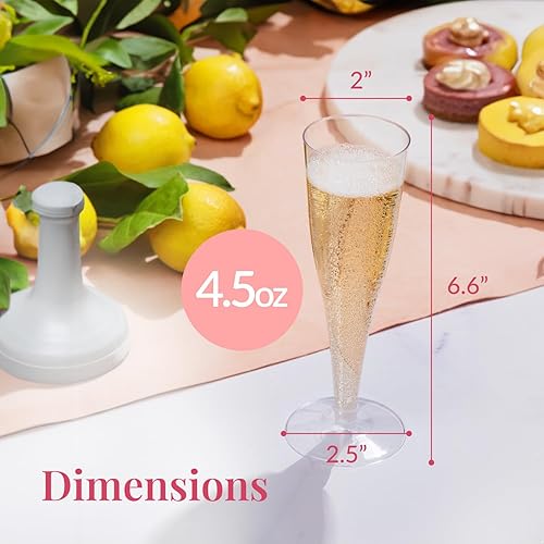 Vista 65 de Prestee Paquete de 48 copas de champán desechables de plástico, copas de flauta con purpurina dorada para champán, barra de mimosa, suministros