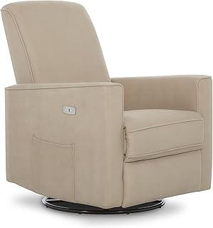 Evolur Harlow Upholstered Power Glider Recliner with USB Charging – Rocking & 360° Swivel with Smooth Glide – Greenguard Gold & FSC Certified – Modern Nursery and Living Room Chair in Fawn