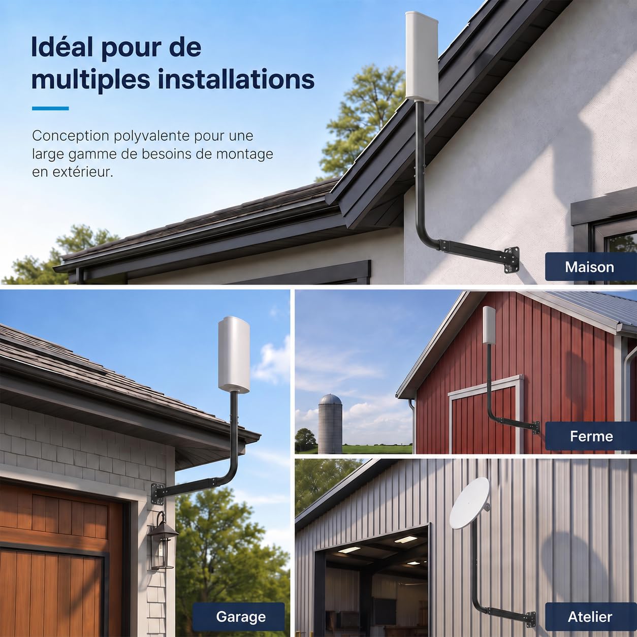 Mât d'antenne pour antennes TV, Satellite, Radio et Wi-FI | Longueur réglable (max. 83 cm), support mural robuste, support d'antenne, support d'antenne