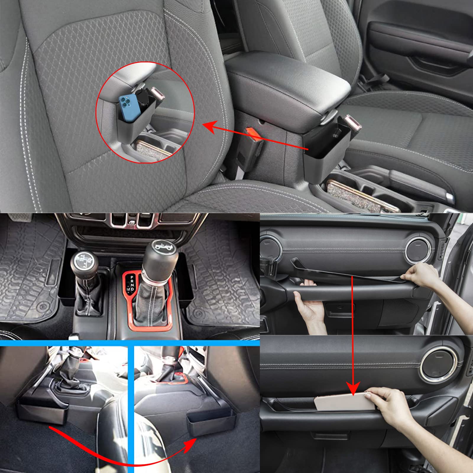 Organizer do przechowywania podłokietnika do Jeep Wrangler JL/JLU 2018-2022 Gladiator JT 2020-2022, 3 sztuki