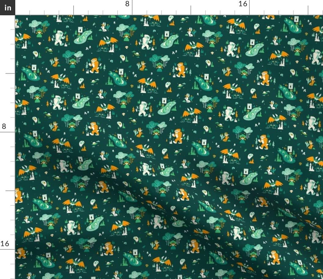 Spoonflower Fabric - Small Green Monster Halloween Folklore Loch Ness Bigfoot Printed on Petal Signature Cotton Fabric by The Yard - Sewing Quilting Apparel Crafts Decor
