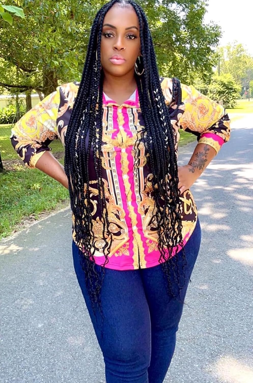 Buchona Blouses for Women Long Sleeve Floral Print Blouses & Button-Down Shirts Loose Collar Sexy Tops - Image 5