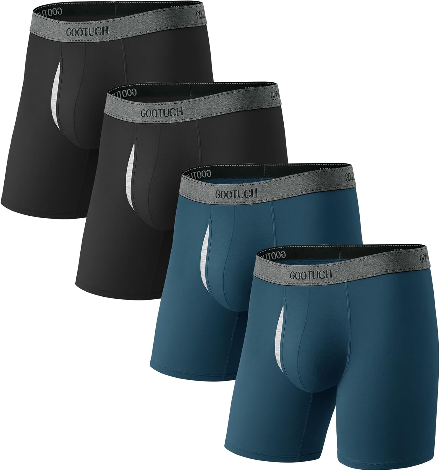 Bamboo Underwear Men, Moisture Wicking Odor Control Mens Boxer Briefs Moisture Wicking, Breathable 6.5 Long Leg 2 Black/ 2 Navy,4 pack,L