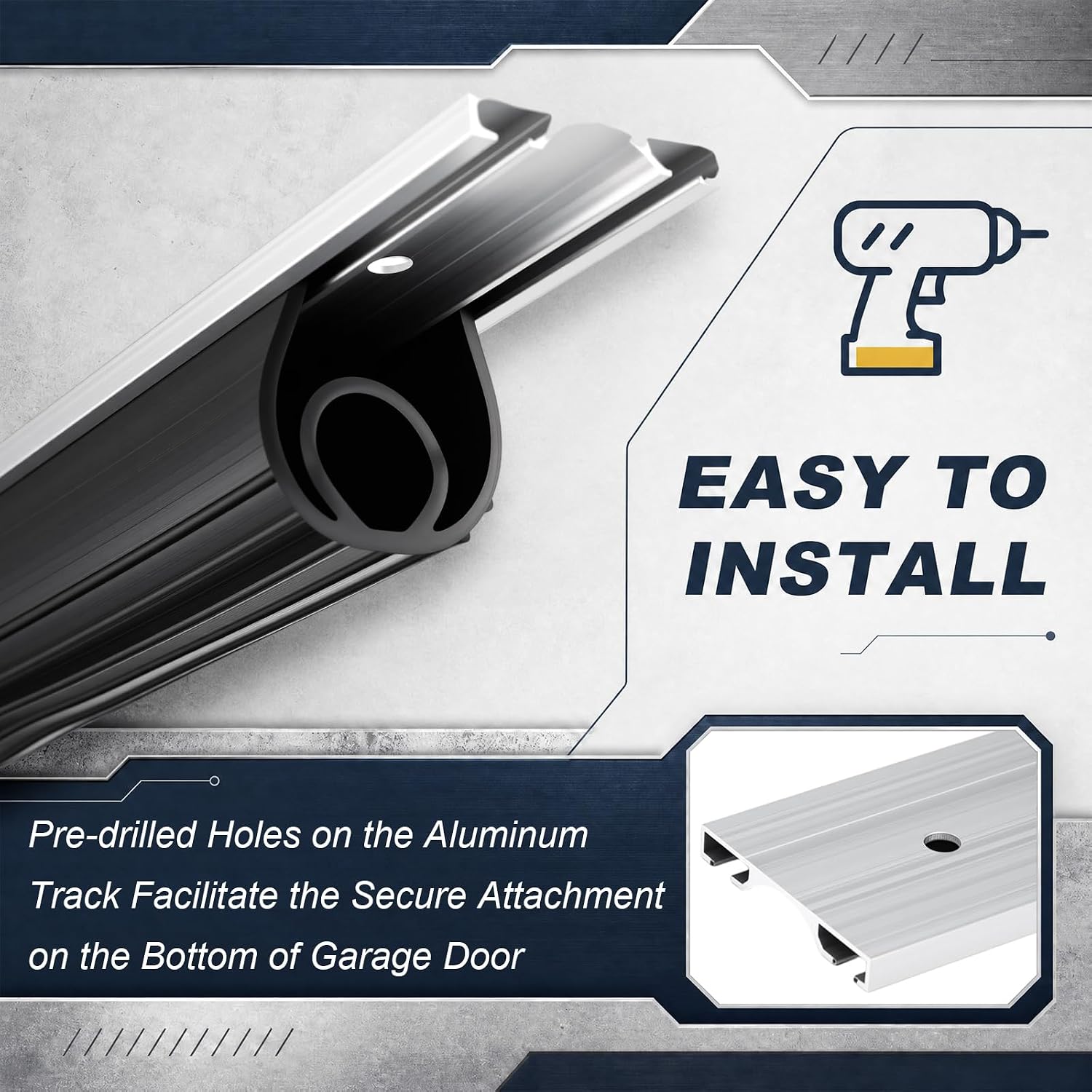 Pangda Universal Garage Door Bottom Seal, Heavy-Duty U+O Ring EPDM Weather Stripping Sea with Aluminum Track Retainer Kit, Weatherproof, Rodent Proof, Noise-Reduction, Black (8ft, 1-1/4 Inch Width)