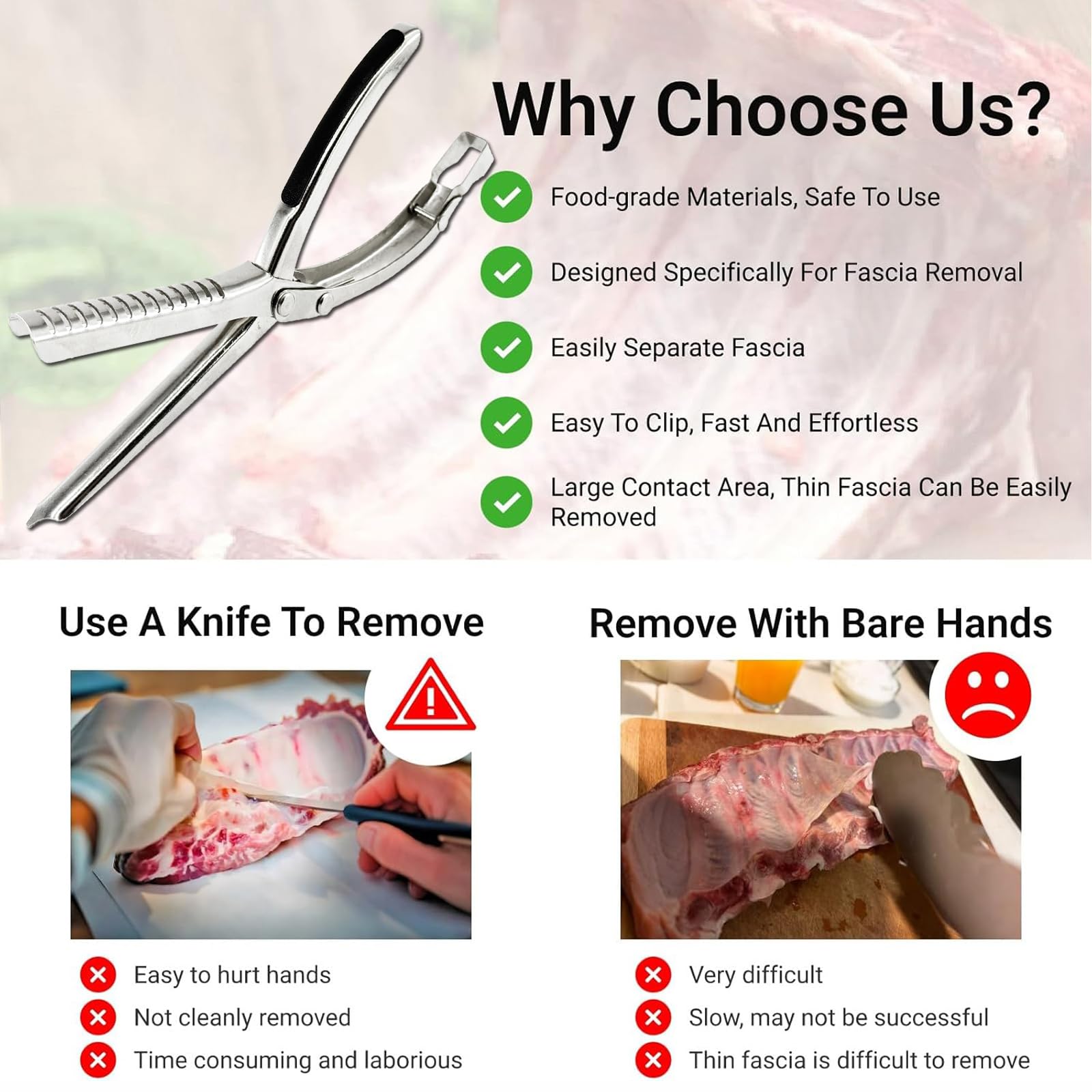 1 juego de herramientas de extracción de membrana de costilla, herramienta de preparación de costillas de acero inoxidable, herramienta de preparación de costillas de barbacoa con abrazadera de arco y