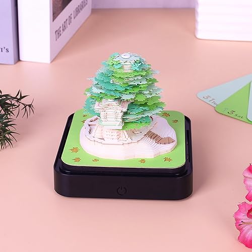 Miniatura 2 de Bloc de notas de calendario de piezas de tiempo 2025, arte de papel 3D, casa de árbol verde, calendario de escritorio creativo, bloc de notas con