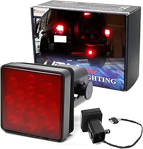 iJDMTOY Red Lens LED Tail/Brake Light Compatible with Truck SUV Trailer Class 3/4/5 2-Inch Towing Hitch Receiver, Powered by 15 Super Bright Red LED Bulbs