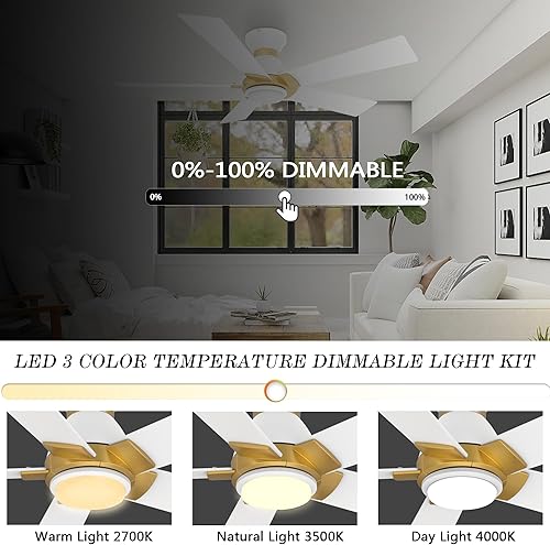 Miniatura 5 de SMAAIR Ventiladores de techo inteligentes con luces y control remoto, ventilador de techo para interiores y exteriores de 52 pulgadas con luz,