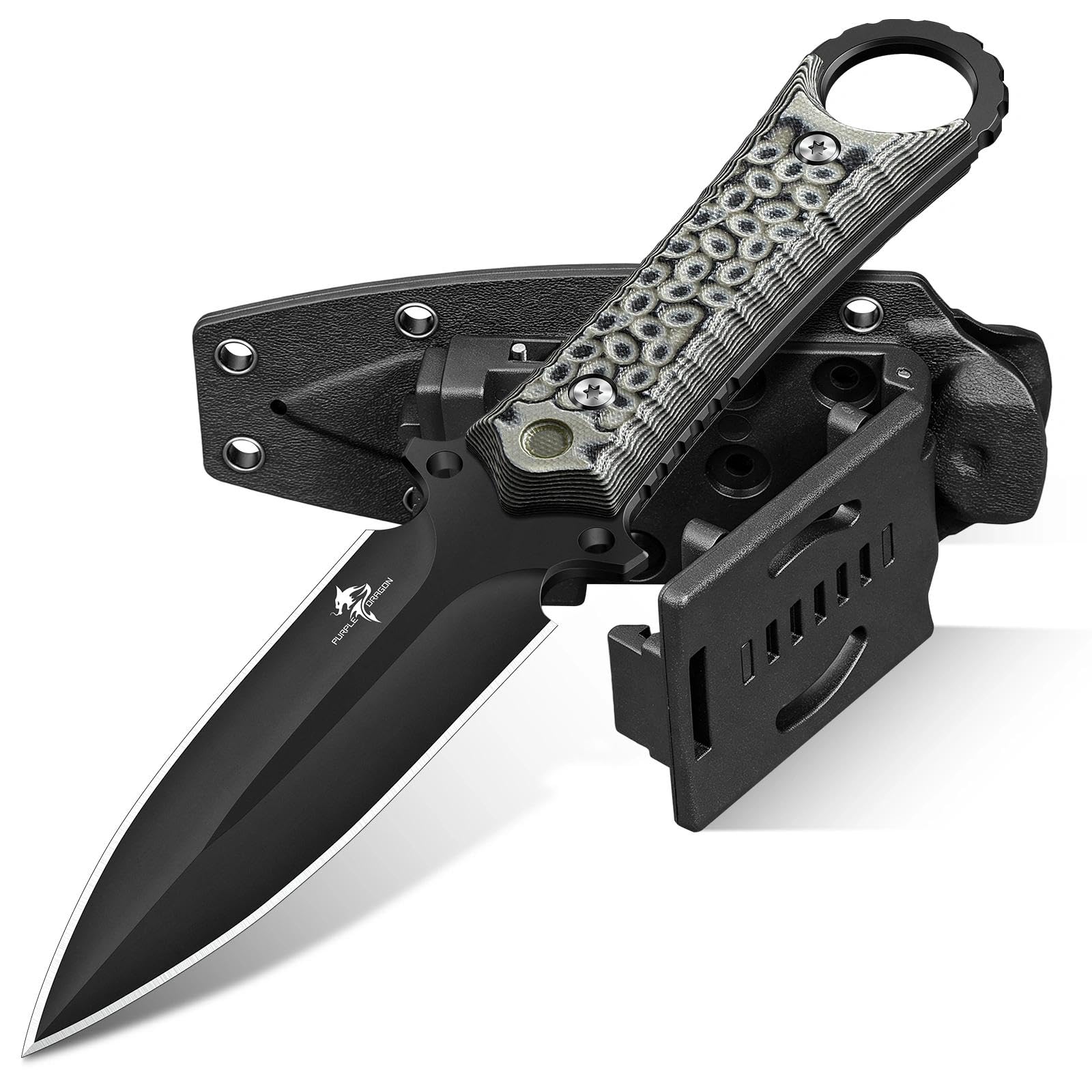 Purple Dragon D2 Steel Tactical Fixed Blade Knife with Sheath