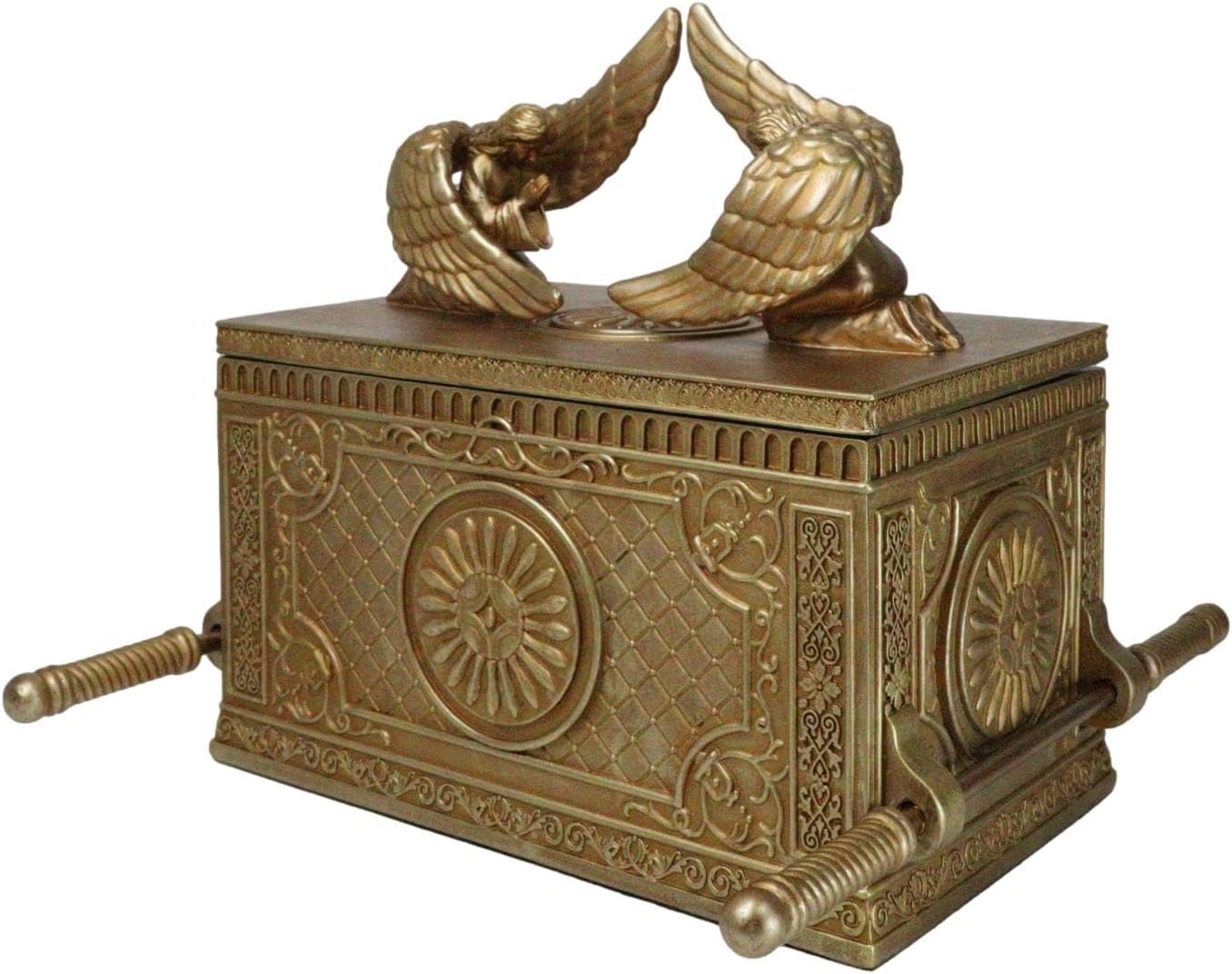 Ebros Gift Matte Gold Holy Relic Ark of The Covenant Throne of God with Ten Commandments Rod of Aaron and Manna Decorative Trinket Box Sculpture Christian Israel Historic Replica (1:5 Scale)