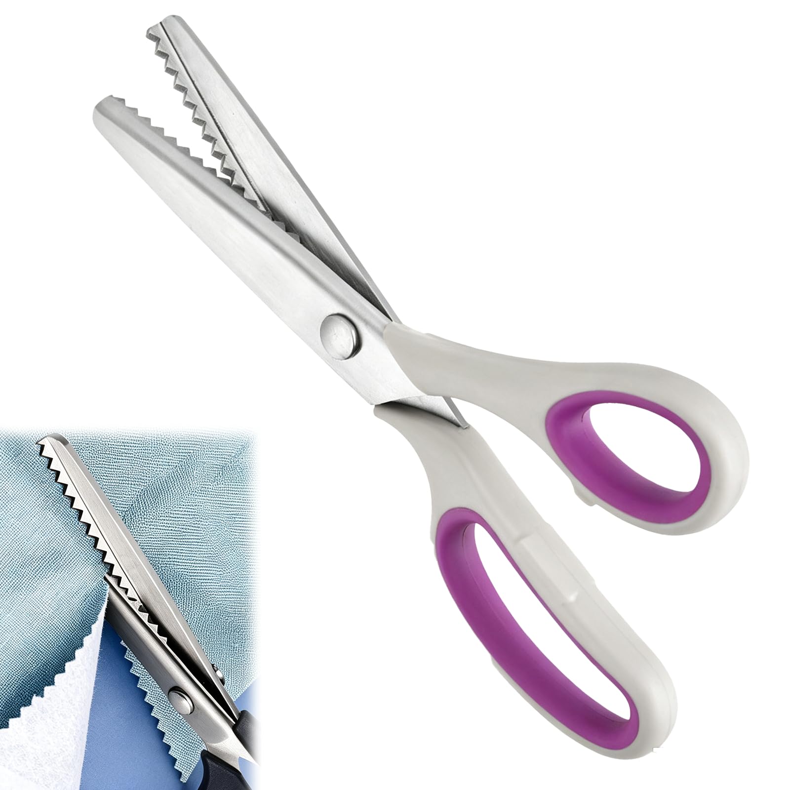 Pinking Shears 9 Inch Stainless Steel Zig Zag Cut Sewing Scissors, Professional Dressmaking Fabric Shears with Comfort Grips, No-Fray Wavy Blade for Crafts & Patterned Paper Cutting，F