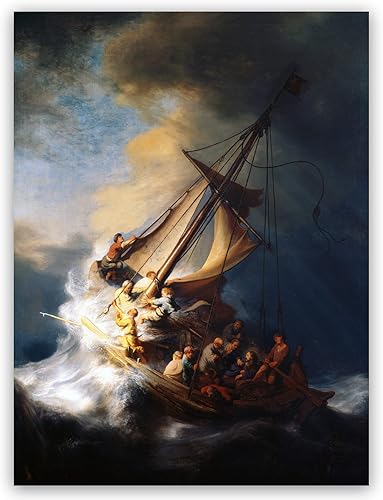 Rembrandt - Póster de Cristo en la tormenta en el mar de Galilea, famosas reproducciones de pinturas al óleo, impresión en lienzo para pared, sala