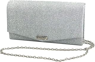 Borsa clutch-pochette glitter argento tracollina