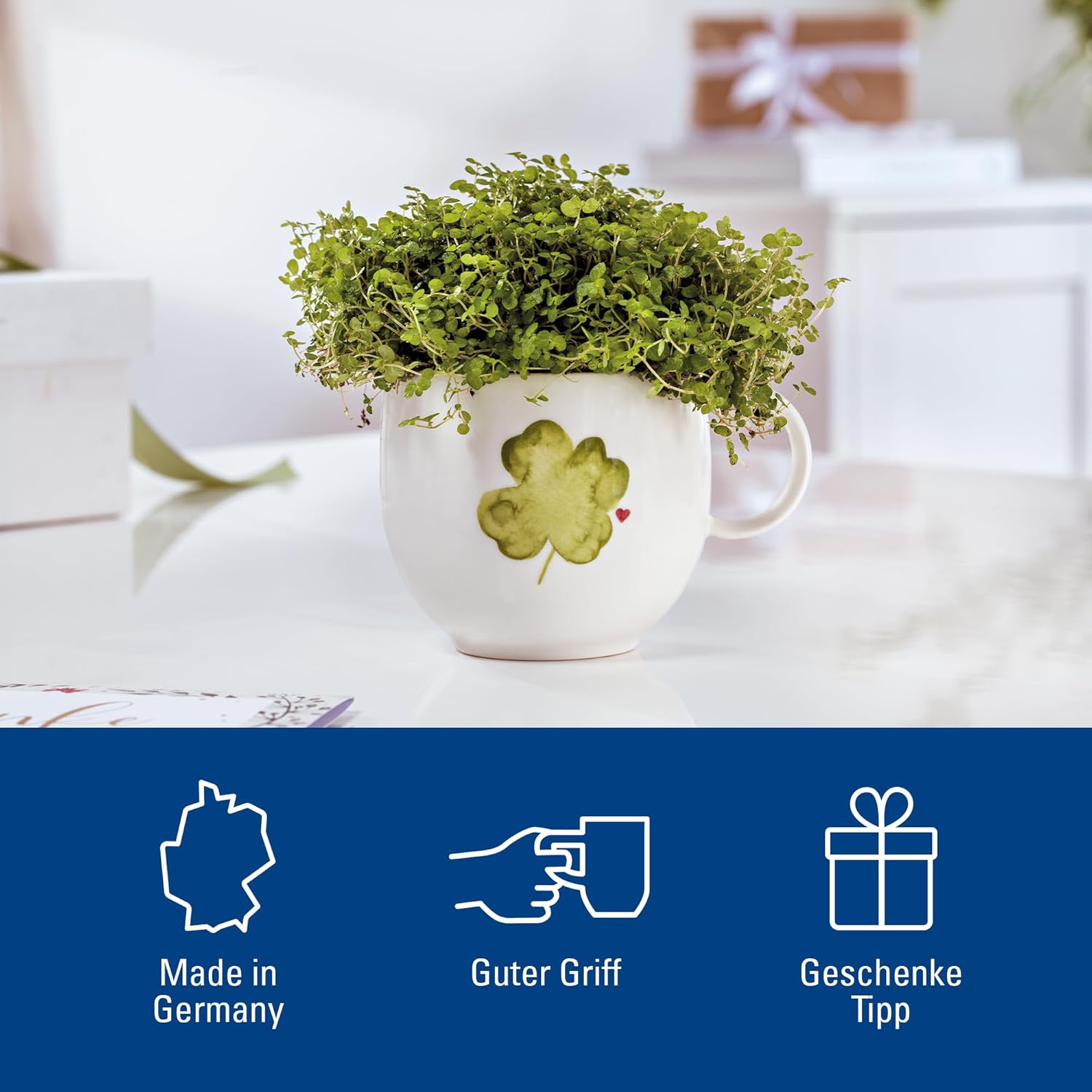 Villeroy & Boch – with Love Mug Good Luck 12.5 x 9.5 x 8.5 cm, Premium Porcelain, Gift, Coffee Cup, Mug, Cup for Coffee and Tea, 290 ml, Dishwasher- and Microwave-Safe