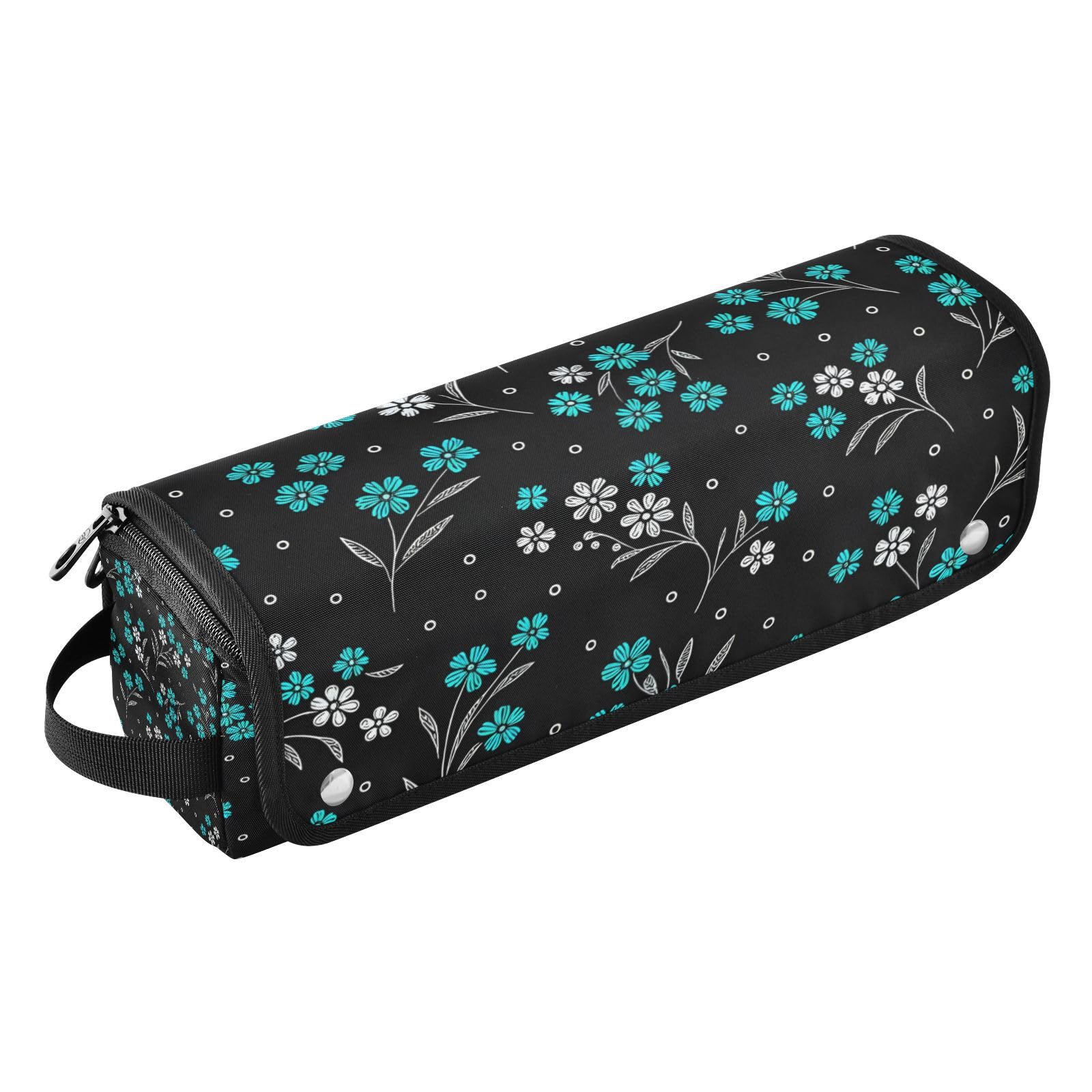 Flowers Black and Teal Hair Tools Travel Bag Portable Hair Accessory Organizer with Heat Resistant Mat 2 in