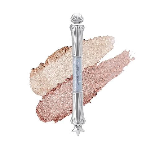 Flower Knows Shell's Jewel 2-in-1 Under Eye Highlighter Stick,Smudge-Proof Creamy Shimmer EyeShadow Stick,Dual-Color Highlighter,Convenient Multi-Use Makeup Pencil,(01 Vanilla White) - 0.04 Ounce (Pack of 1) - 01 Vanilla White