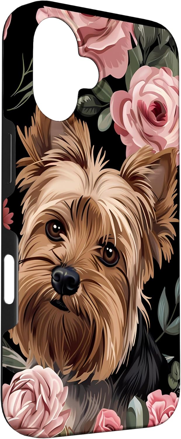 Yorkie Mom Retro Style Floral Design Case for iPhone 16