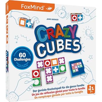 FoxMind 3100235 Crazy Cubes Ingenious Puzzle for the Family Fast Dice Puzzle for 1-4 People Brainteaser for Children from 7 Years Red Blue Green Yellow White