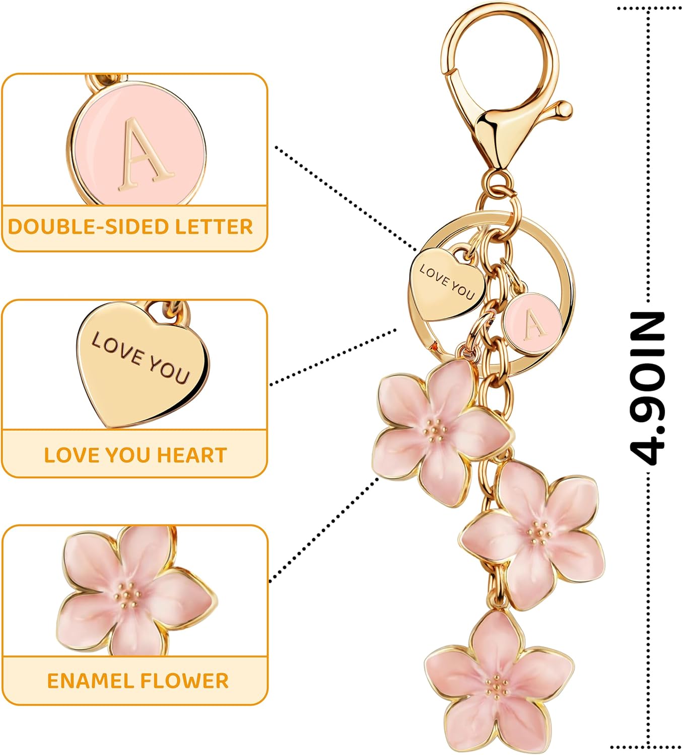 Initial Keychain Big Flower Cute Keychain Girl Purse Charms for Handbag Cute Letter Keyring for Backpack - Image 2