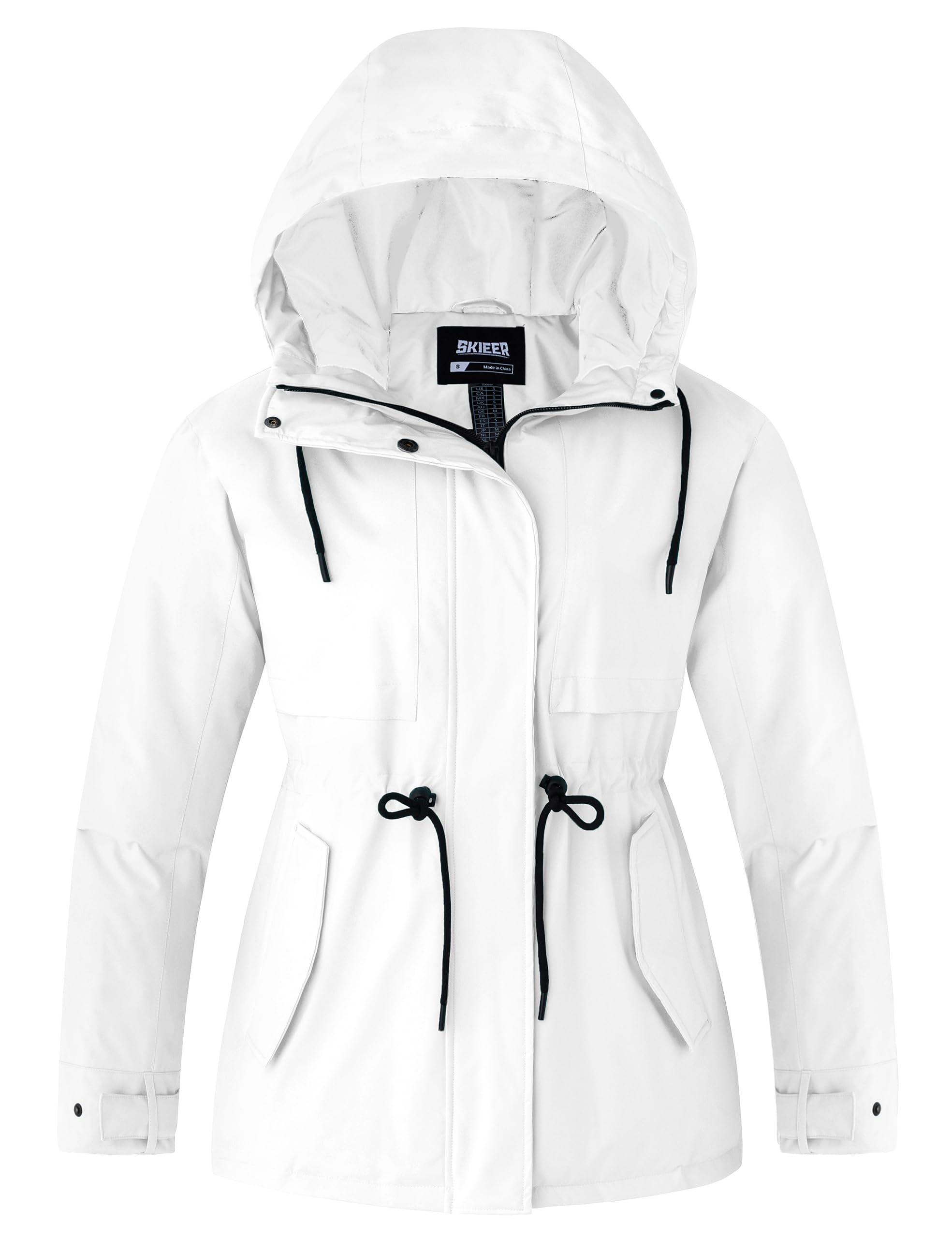 Skieer Women's Waterproof Ski Jacket Hooded Fleece Winter Jacket Warm Snow Coat(White-S)