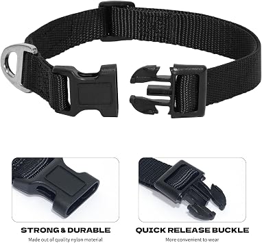 Dog Collar, Adjustable Nylon Puppy Collar with Quick-Release Buckle, Dog Collars for Small Medium, and Large Breed Size Dogs (Pink, S)