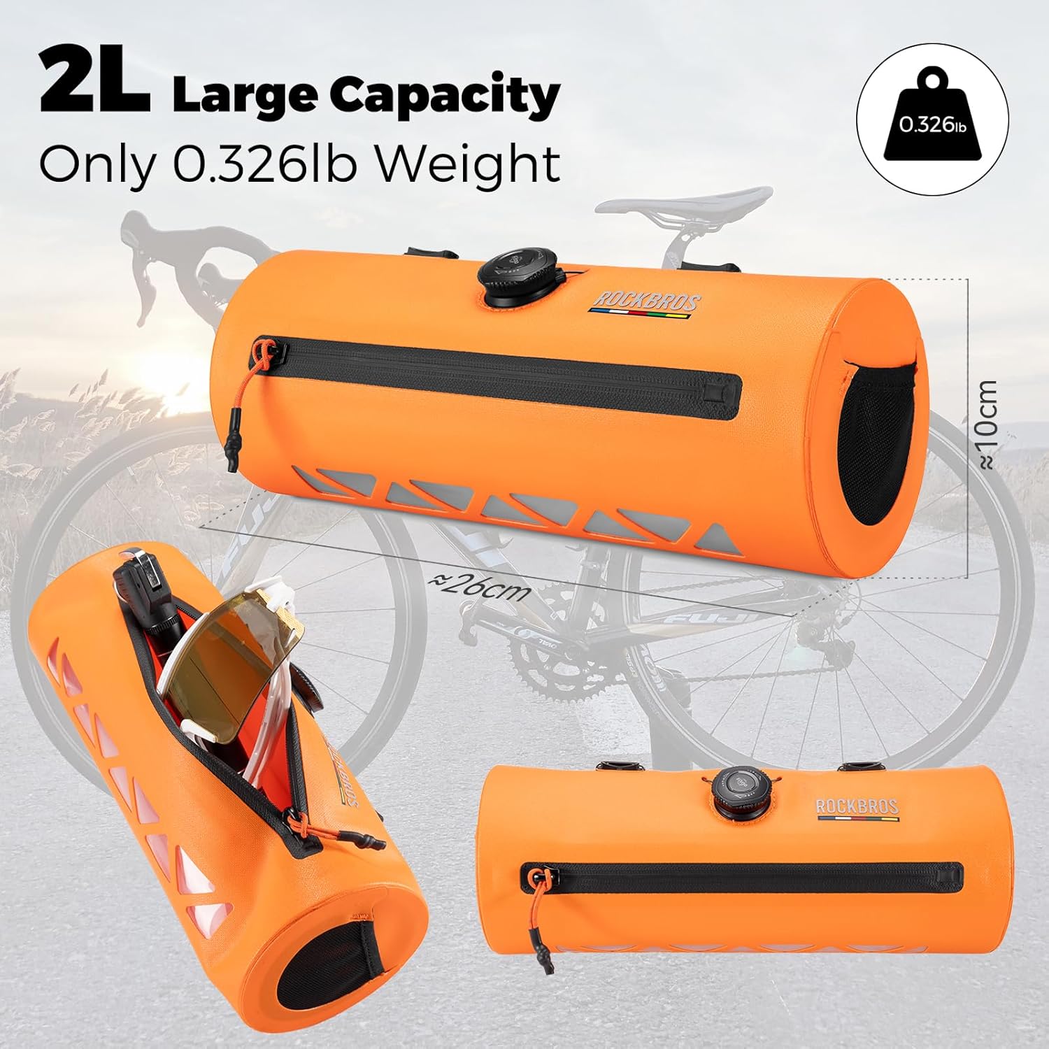 ROCKBROS Bike Handlebar Bag Knob Bike Bag Waterproof Bicycle Front Top Tube Bag 2L Capacity Front Storage Pack Reliable Lightweight for Road Mountain Bike Cycling Travel