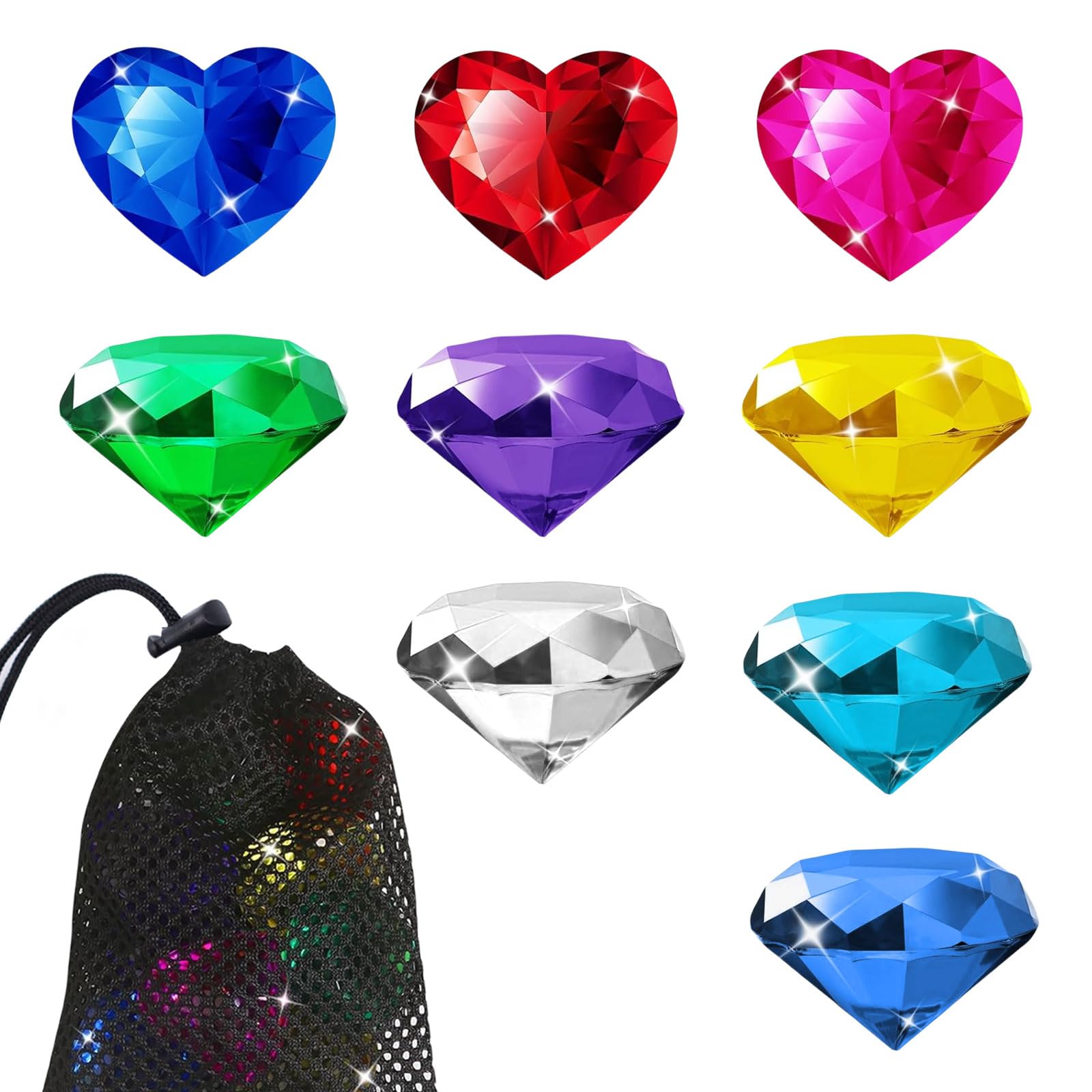 Mezrkuwr 9 piezas grandes piedras preciosas de buceo, juguetes de piscina, juguetes de piscina para niños, juguetes de verano para la piscina con diferentes piedras de buceo, juguetes de playa
