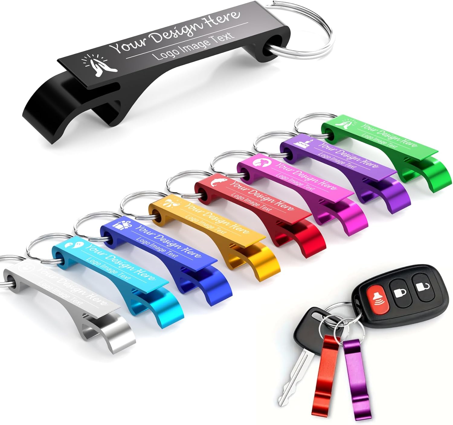 100pcs Personalized Bottle Opener Keychain, Custom Aluminum Beer Bottle Opener for 9 Colors, Engraved Your Own Text/Logo for Wedding Favors, Brewery, Bar, Anniversaries, Party Gift (100)