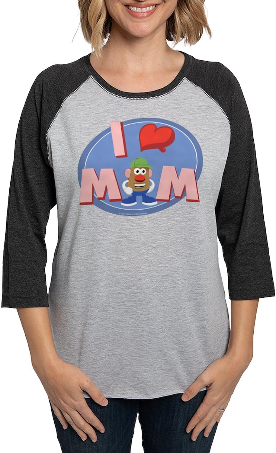 CafePress Mr. Potato Head I Heart Mom Womens Baseball Tee Women's Baseball Tee