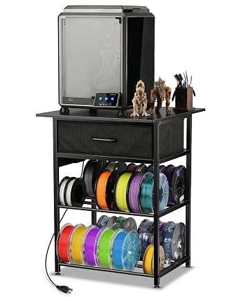 AHOWPD 3D Printer Table with Filament Storage - 3D Printer Stand Shelf Filament Storage Rack Heavy Duty 3D Printer Desk with Drawer for Workshop Studio Office