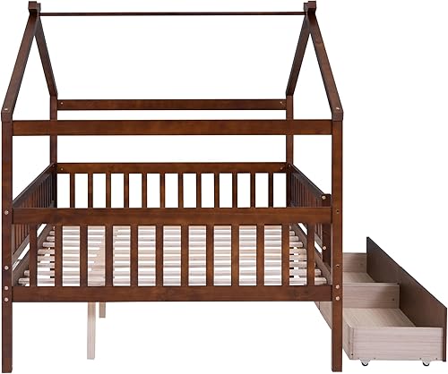 Miniatura 64 de Merax Cama de madera de tamaño individual con dos cajones, marco de cama de madera con techo para niños, adolescentes, niños o niñas, gris